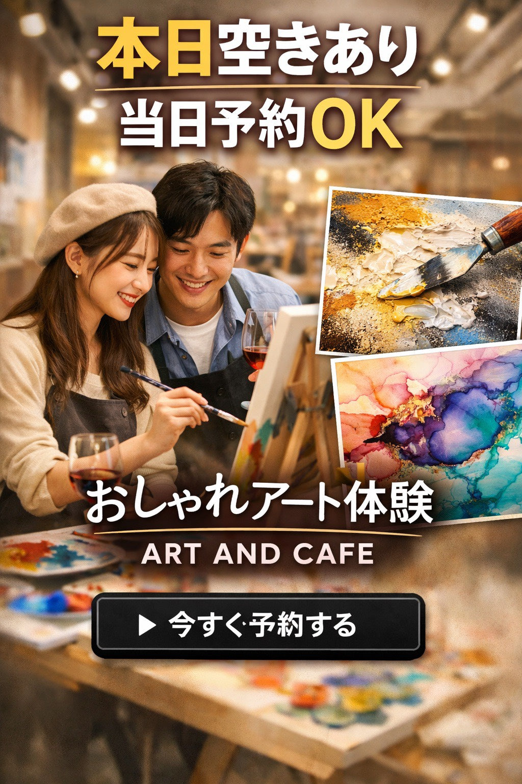 渋谷で当日予約できるアート体験｜アートアンドカフェ  手ぶらで楽しめるおしゃれアート体験｜カップル・デート・観光に人気