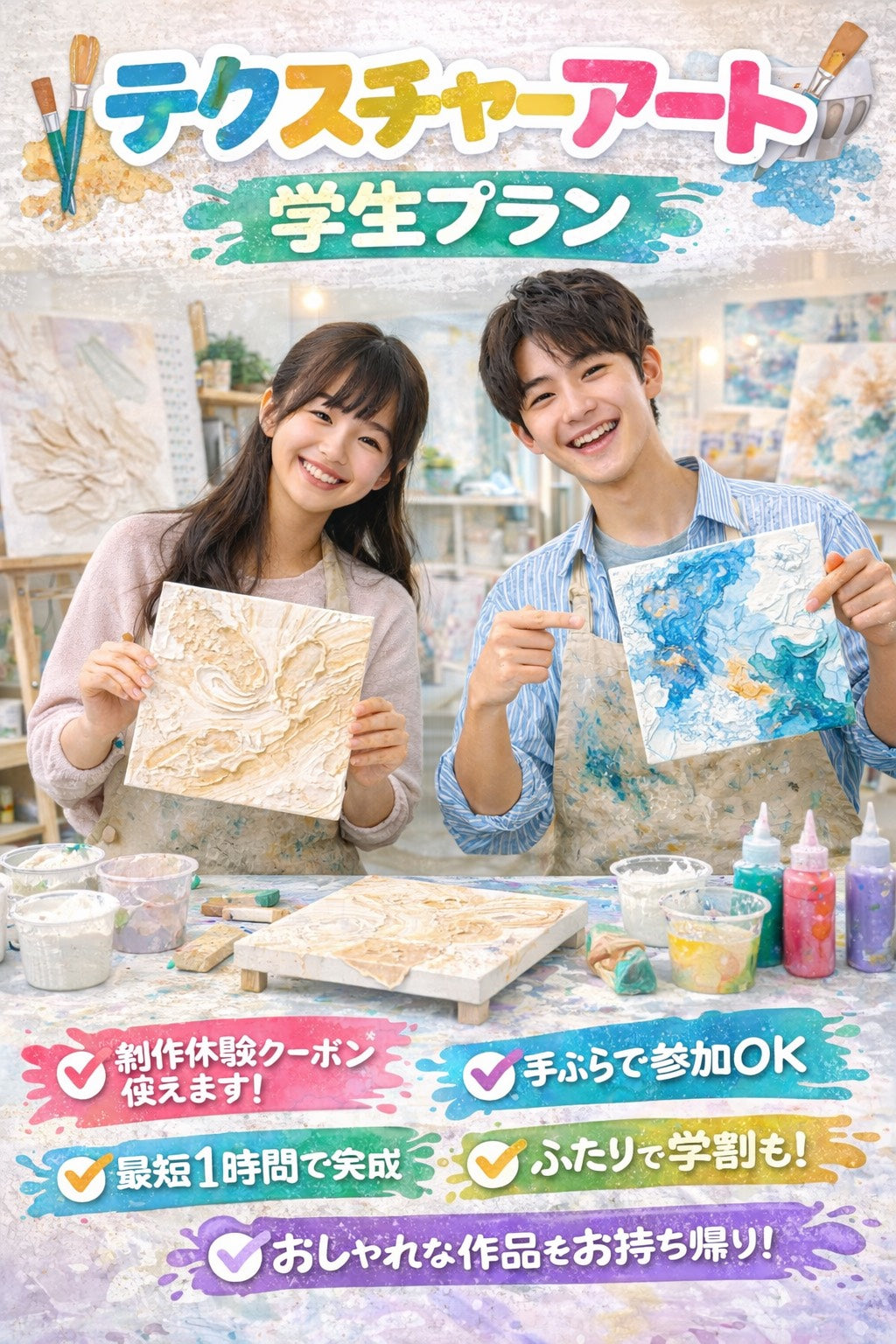 3月中オープン予定!!【大阪　土日祝】ペインティングナイフを描く新体験！テクスチャーアート　お得な学生プラン