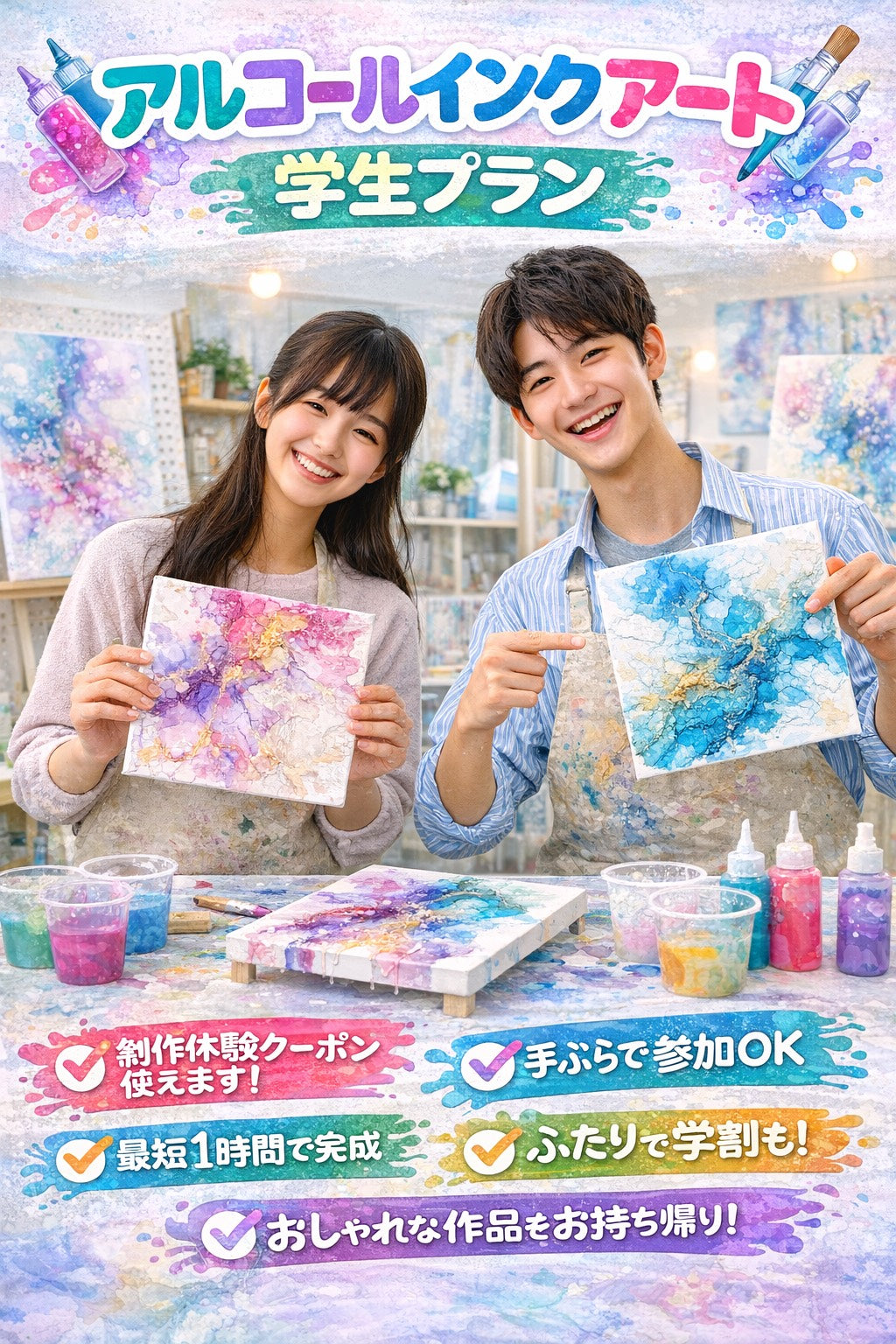 3月中オープン予定!!【大阪　土日祝】ゴールド・シルバー・アルコールインクアート　お得な学生プラン